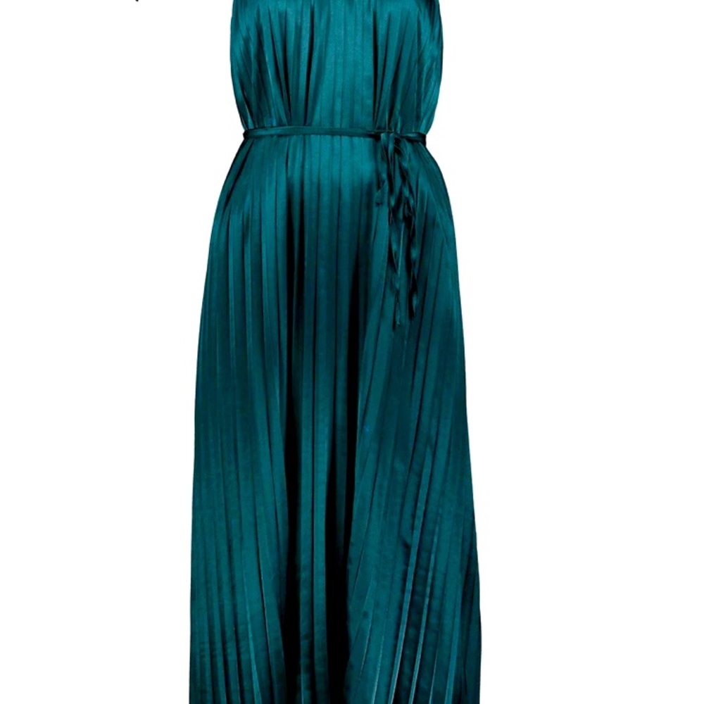 BISHOP & YOUNG GREEN PLEATED MIDI DRESS SZ: MEDIUM - Picture 2 of 4